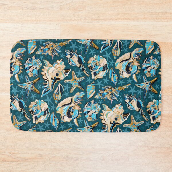 Item preview, Fauvist Style Scattered Seashells in Blue and Mustard designed and sold by micklyn.