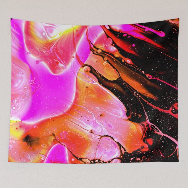 Item preview, “Ashes to Ashes” abstract, colored collage of spherical currents in space in pink, peach, yellow, orange designed and sold by N-o-r-d-l-y-s.