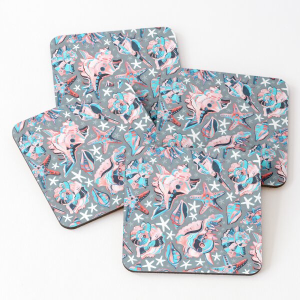 Item preview, Fauvist Style Scattered Pink and Blue Seashells on Grey designed and sold by micklyn.