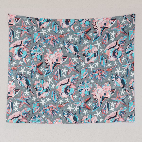 Item preview, Fauvist Style Scattered Pink and Blue Seashells on Grey designed and sold by micklyn.