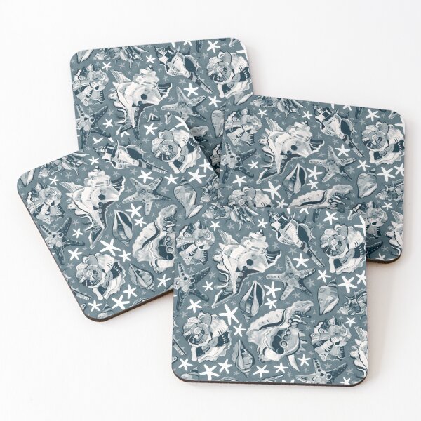 Item preview, Fauvist Style Scattered Seashells in Monochrome Blue Grey designed and sold by micklyn.