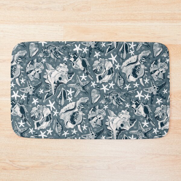 Item preview, Fauvist Style Scattered Seashells in Monochrome Blue Grey designed and sold by micklyn.