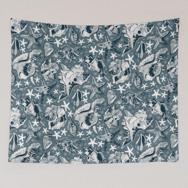 Item preview, Fauvist Style Scattered Seashells in Monochrome Blue Grey designed and sold by micklyn.