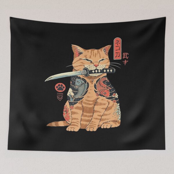 Item preview, Japanese Samurai Ninja Cat Kawaii Tattoo Graphic Tank Top designed and sold by JamisonCatacu.