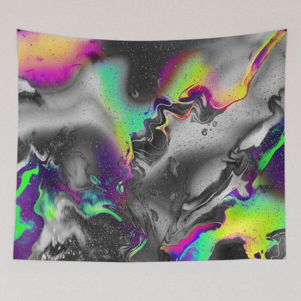 Item preview, "Revoltulet" abstract, colored collage of starry sky with iridescent waves in neon colors designed and sold by N-o-r-d-l-y-s.
