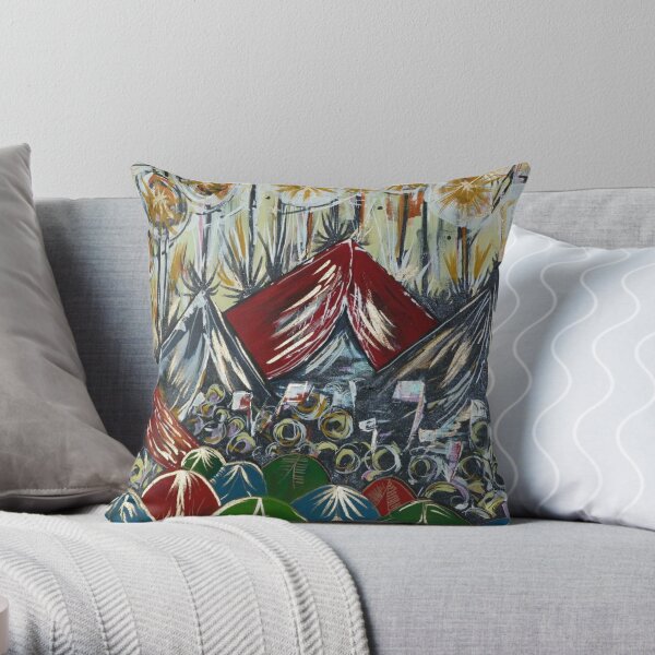 Glastonbury festival camping themed prints Throw Pillow