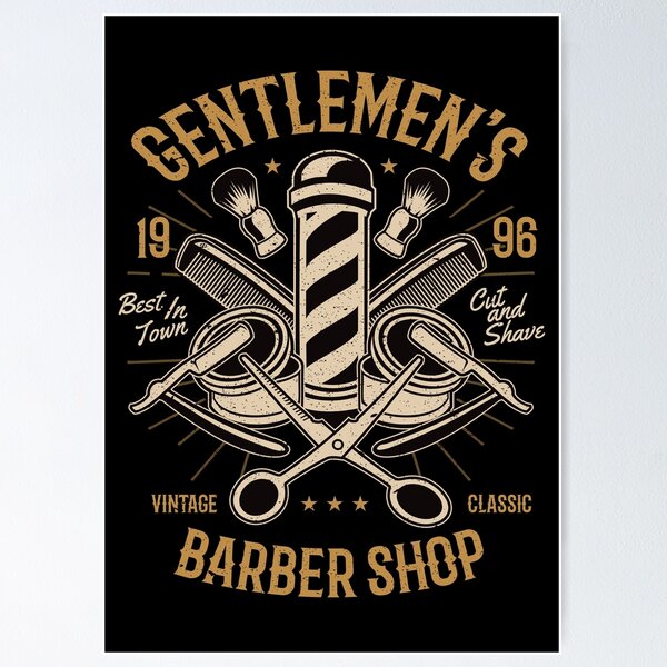 Barbershop vintage retro badge Poster for Sale by Level Up Designs