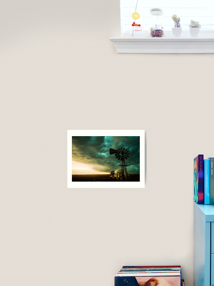 Windmill and Truck Under Stormy Sky in Oklahoma Canvas Wall Art 