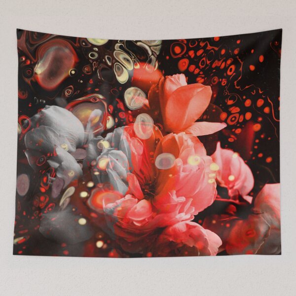 Item preview, "Arboria" Floral Plants Collage of blooming roses wrapped in a neon orange fog designed and sold by N-o-r-d-l-y-s.