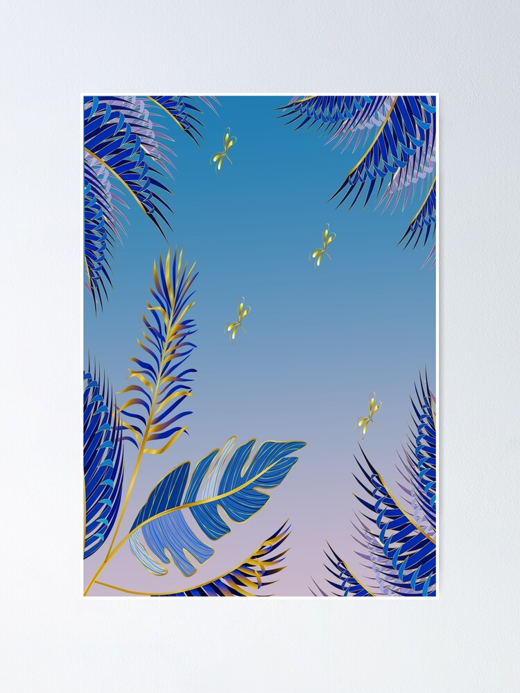 Tropical Leave Golden Blue Texture Poster For Sale By Dl0521 Redbubble