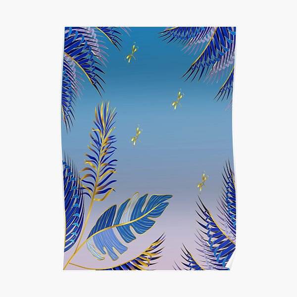 Tropical Leave Golden Blue Texture Poster For Sale By Dl0521 Redbubble