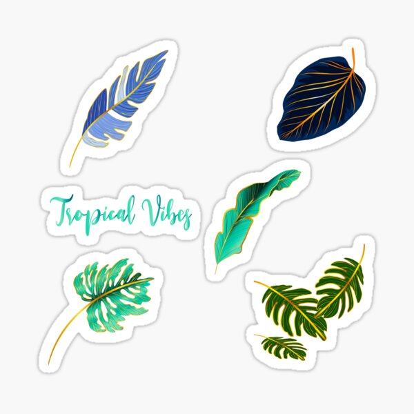 Tropical Leave Golden Blue Texture Sticker For Sale By Dl0521 Redbubble