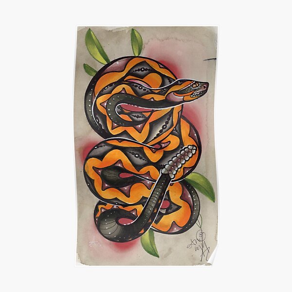 old timey snake tattoo Poster