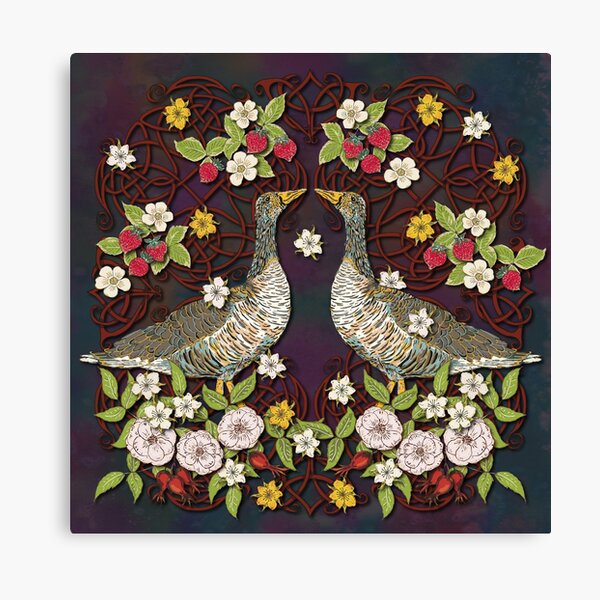 Celtic Geese with Summer Strawberries Canvas Print