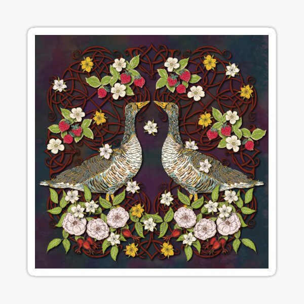 Celtic Geese with Summer Strawberries Sticker