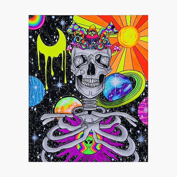 Tippy mushroom head skeleton in outerspace Photographic Print
