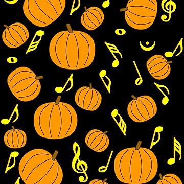 Artwork thumbnail, Pumpkins Yellow Music Notes Pattern by BartholGraphics