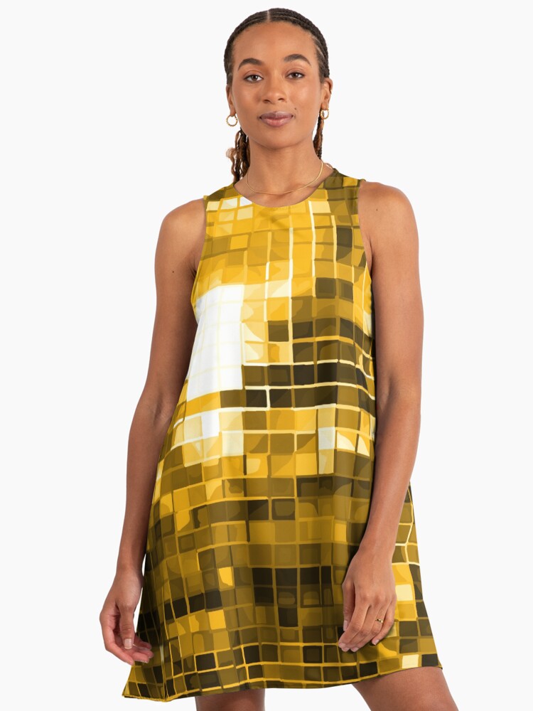 Gold Yellow Disco Ball Pattern Disco Music A-Line Dress Gold Yellow Disco Ball Pattern Disco Music A-Line Dress