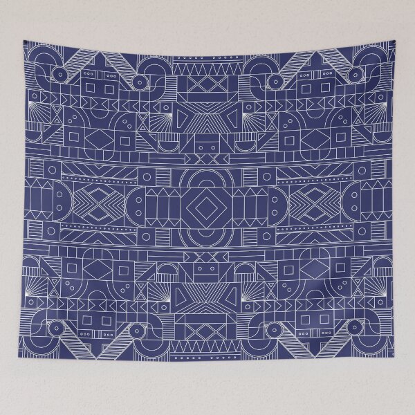 Item preview, Blue linear geometric pattern designed and sold by kallyfactory.