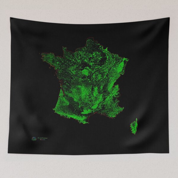 Item preview, France Forest Cover Map with Black Background designed and sold by GrasshopperGeo.