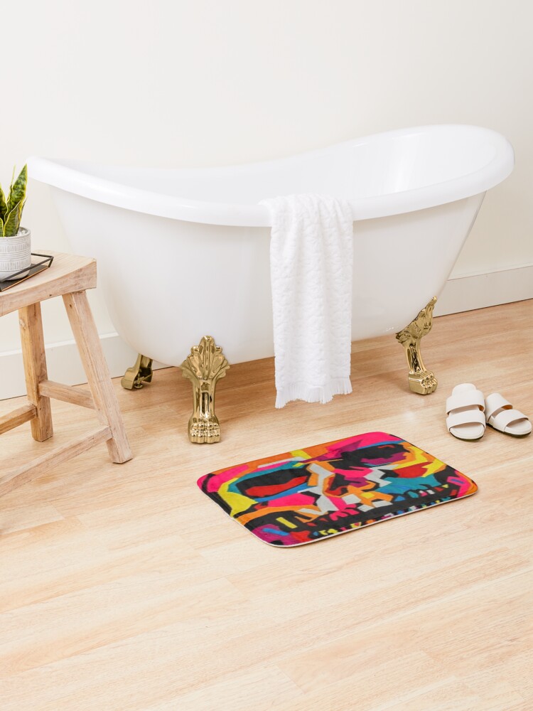 Thumbnail 2 of 6, Bath Mat, Colorful skeleton designed and sold by TheHand-art.