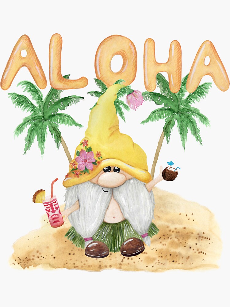 Aloha Hawaiian Gnome Sticker for Sale by FTAPS