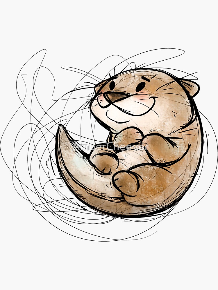 Thumbnail 3 von 3, Sticker, Baby Otter Scribble Critter Sticker designt und verkauft von AmberCheever.