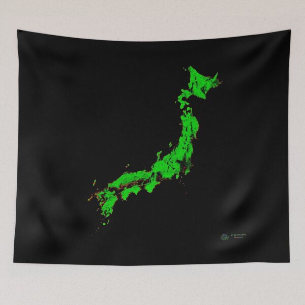 Artikelvorschau, Japan Forest Cover Map mit schwarzem Hintergrund entworfen und verkauft von GrasshopperGeo.