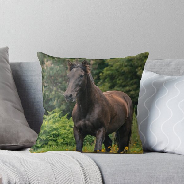 Item preview, Black fairy tale horse, Lusitano breed, running free outdoors at flower field. designed and sold by AylaHarbich.