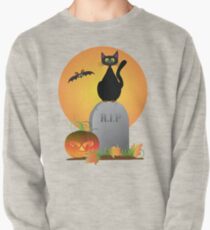 Halloween Black Cat Stting on Tombstone Illustration Pullover
