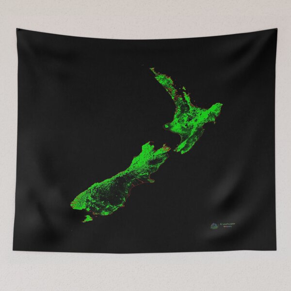 Artikelvorschau, Neuseeland-Waldabdeckungskarte mit schwarzem Hintergrund entworfen und verkauft von GrasshopperGeo.