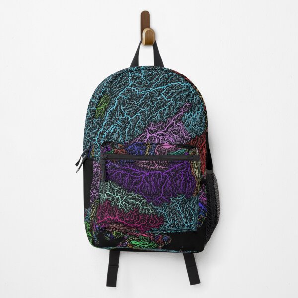 Item preview, Alaska River Basin Map in Rainbow Colours with Black Background designed and sold by GrasshopperGeo.