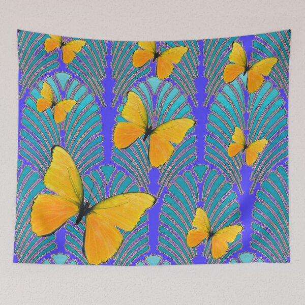 Item preview, BLUE ART DECO YELLOW BUTTERFLIES ABSTRACT PATTERNS ART designed and sold by sharlesart.