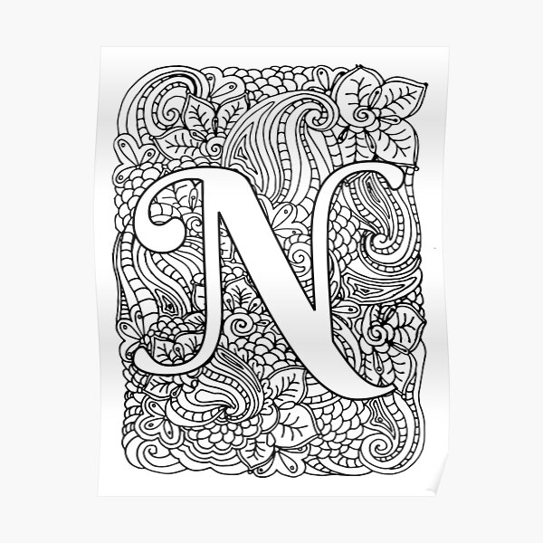 Adult Coloring Page Monogram Letter N Poster For Sale By Mamasweetea Redbubble 6443