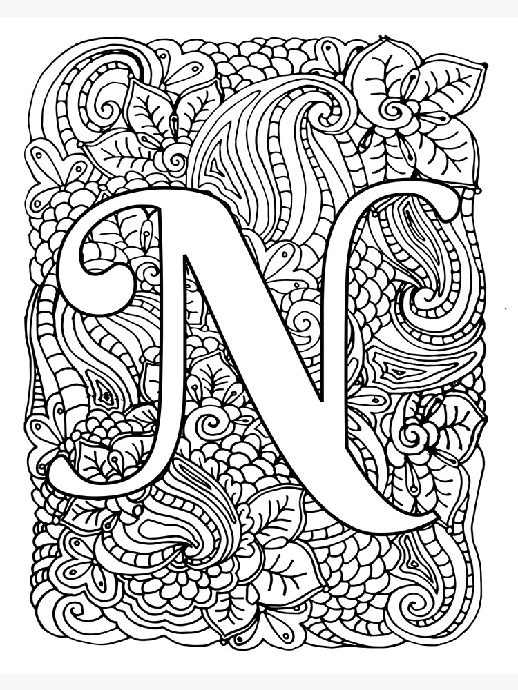 Impression rigide for Sale avec l'œuvre « Coloriage adulte monogramme  lettre N » de l'artiste MamaSweetea