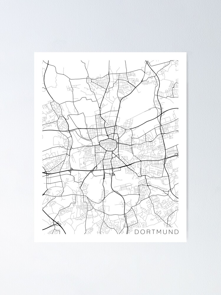 Dortmund Map Germany Black And White Poster By Mainstreetmaps Redbubble