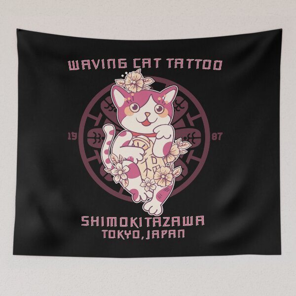 Item preview, Japanese Waving Cat, Tokyo Tattoo Studio Design designed and sold by Proverbial Wisdom Design.