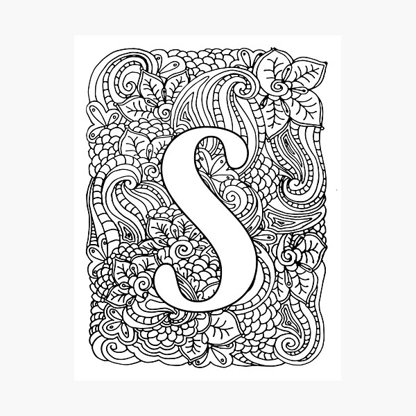 "Adult Coloring Page Monogram Letter S" Photographic Print for Sale by