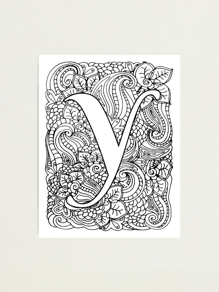 adult coloring page monogram letter y photographic print by mamasweetea redbubble