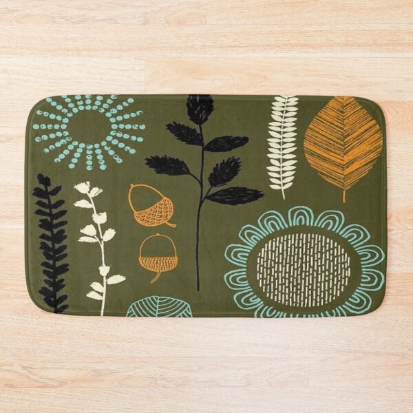 abstract scandinavian floral design Bath Mat