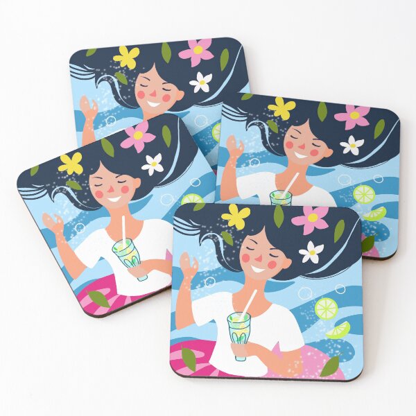Item preview, cartoon girl on the background of the sea drinks a mojito cocktail in summer designed and sold by sonaadalian.