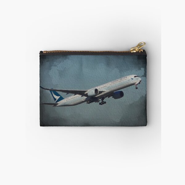 Item preview, Cathay Airlines plane taking off on watercolor black background designed and sold by FDbubble1986.