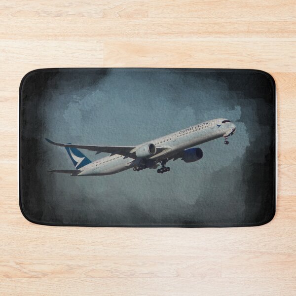 Item preview, Cathay Airlines plane taking off on watercolor black background designed and sold by FDbubble1986.