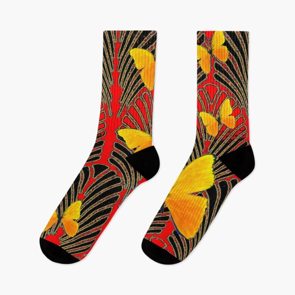 Item preview, RED-BLACK ART DECO YELLOW BUTTERFLIES PATTERN ART designed and sold by sharlesart.