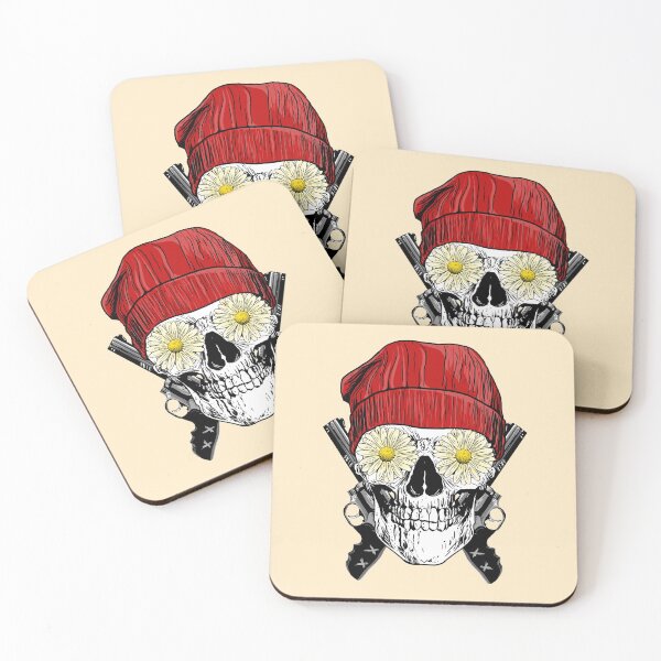 Item preview, Flowery-Eyed Skull with Guns and a Beanie designed and sold by SukaSukaSukaTee.
