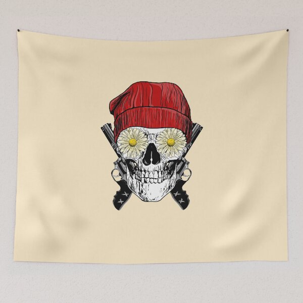 Item preview, Flowery-Eyed Skull with Guns and a Beanie designed and sold by SukaSukaSukaTee.