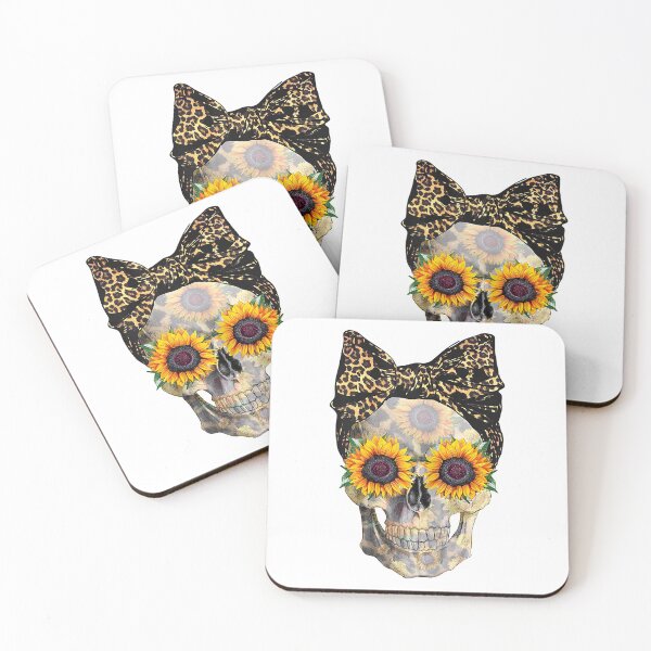 Item preview, Womens Sunflower Skull Love Floral Flowers Leopard Bandana T-Shirt designed and sold by HammonArt.