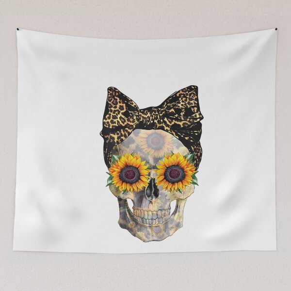 Item preview, Womens Sunflower Skull Love Floral Flowers Leopard Bandana T-Shirt designed and sold by HammonArt.