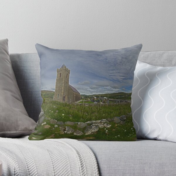 Glencolmcille Panorama with Church Throw Pillow