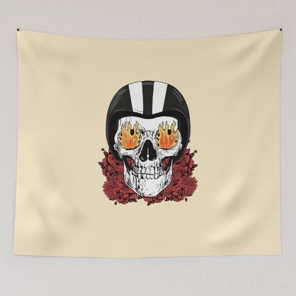 Item preview, Fiery-Eyed Skull with Flowers and Helmet designed and sold by SukaSukaSukaTee.